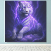 Celestial Storm White Tiger – Electric Blue Aura F Leinwanddruck (Insitu (Holzboden))
