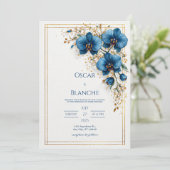 Celestial Sun and Dark Navy Foliage Wedding Einladung (Stehend Vorderseite)