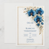 Celestial Sun and Dark Navy Foliage Wedding Einladung (Vorne/Hinten)