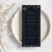 Celestial Sun and Moon Gold and Navy Menü Menükarte