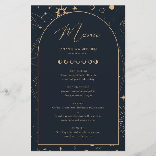 Celestial Sun and Moon Navy Gold Menükarte (Vorderseite)