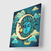 Celestial Sun and Moon Quadratische Wanduhr (Winkel)