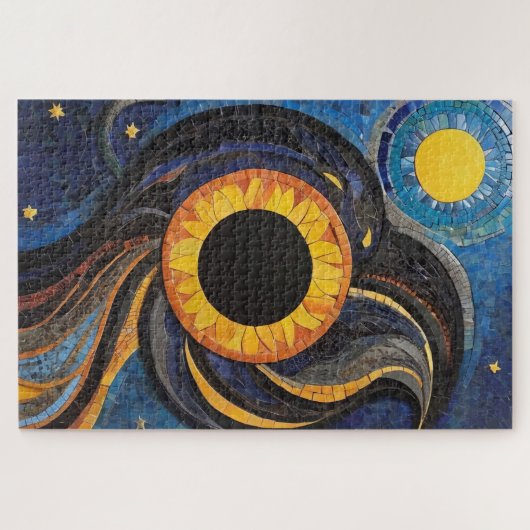 Celestial Sun and Stars in Night Sky Mosaik Puzzle (Horizontal)