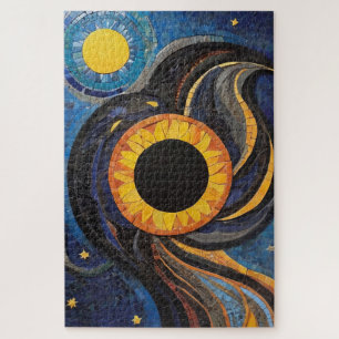 Celestial Sun and Stars in Night Sky Mosaik Puzzle