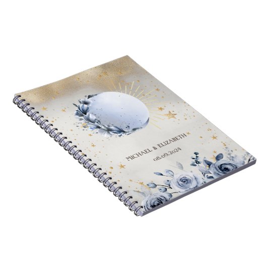 Celestial Sun, Blue Moon Blume, Stars Night Sky Notizblock (Rechte Seite)