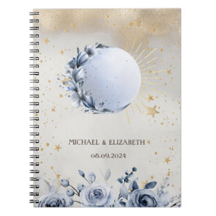 Celestial Sun, Blue Moon Blume, Stars Night Sky Notizblock