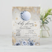 Celestial Sun, Blue Moon Rose Stars Kinderdusche Einladung (Stehend Vorderseite)