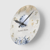 Celestial Sun, Blue Moon Rose, Stars Night Sky Runde Wanduhr (Winkel)