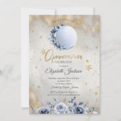 Celestial Sun, Blue Moon Rose Stars Quinceanera Einladung (Vorderseite)