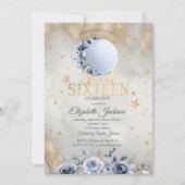 Celestial Sun, Blue Moon Rose Sterne Süß 16 Einladung (Vorderseite)