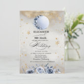 Celestial Sun,Blue Moon Rose Sternenskript Einladung (Stehend Vorderseite)