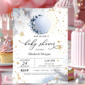 Celestial Sun, Blue Moon, Stars Baby Dusche Einladung