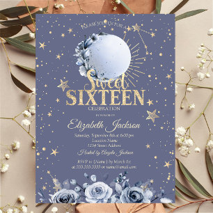 Celestial Sun, Blue Moon Stars Pastel Sweet 16 Einladung