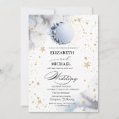 Celestial Sun, Blue Moon, Stars Script Einladung (Vorderseite)