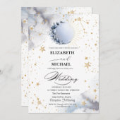 Celestial Sun, Blue Moon, Stars Script Einladung (Vorne/Hinten)