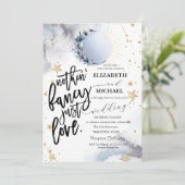 Celestial Sun, Blue Moon, Stars Wedding Einladung (Stehend Vorderseite)