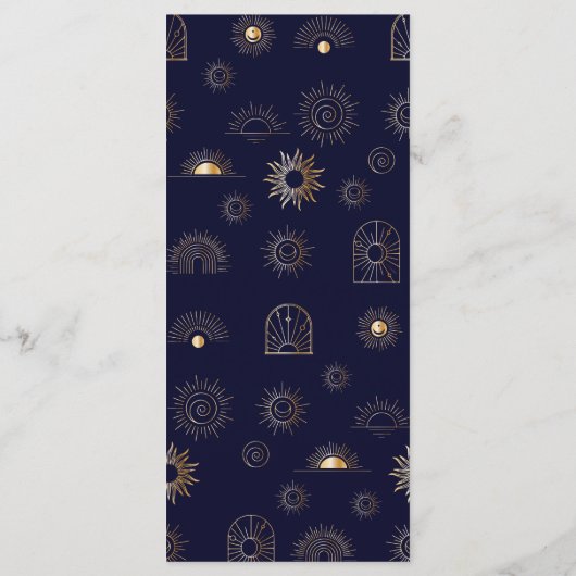 Celestial Sun Crescent Moon Golden Navy Menükarte (Rückseite)