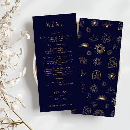 Celestial Sun Crescent Moon Golden Navy Menükarte