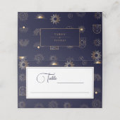 Celestial Sun Crescent Moon Golden Navy Platzkarte (Außenseite Aufgefaltet)