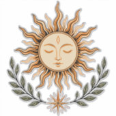 Celestial Sun Face Botanical Mystical Art Aufkleber (Vorderseite)