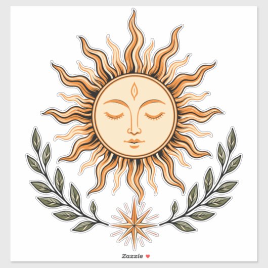 Celestial Sun Face Botanical Mystical Art Aufkleber (Blatt)