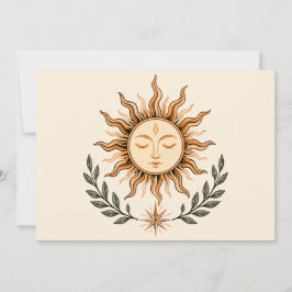 Celestial Sun Face Botanical Mystical Art Einladung