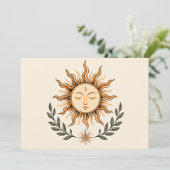 Celestial Sun Face Botanical Mystical Art Einladung (Stehend Vorderseite)