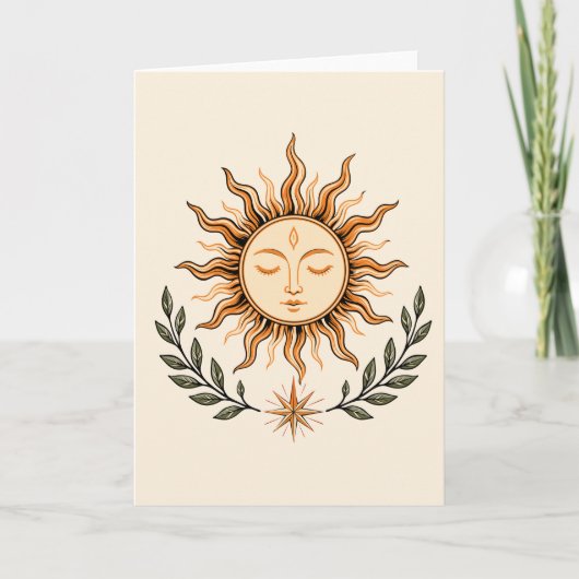 Celestial Sun Face Botanical Mystical Art Karte (Vorderseite)