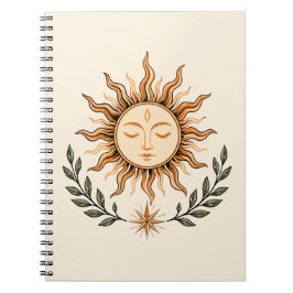 Celestial Sun Face Botanical Mystical Art Notizblock