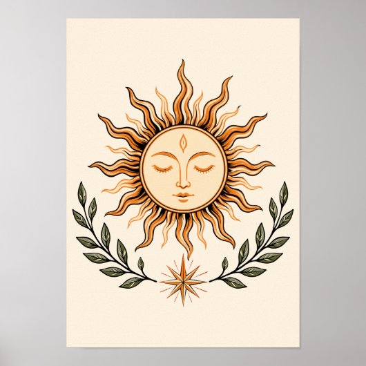 Celestial Sun Face Botanical Mystical Art Poster (Vorne)