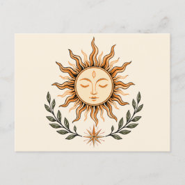 Celestial Sun Face Botanical Mystical Art Postkarte