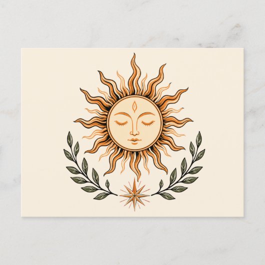 Celestial Sun Face Botanical Mystical Art Postkarte (Vorderseite)