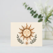 Celestial Sun Face Botanical Mystical Art Postkarte (Stehend Vorderseite)