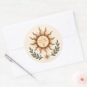Celestial Sun Face Botanical Mystical Art Runder Aufkleber (Umschlag)