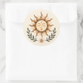 Celestial Sun Face Botanical Mystical Art Runder Aufkleber (Tasche)
