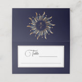Celestial Sun Galaxy Navy Blue Golden Platzkarte (Außenseite Aufgefaltet)
