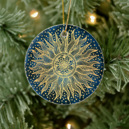 Celestial Sun Mandala Blue Gold Confetti Keramik Ornament