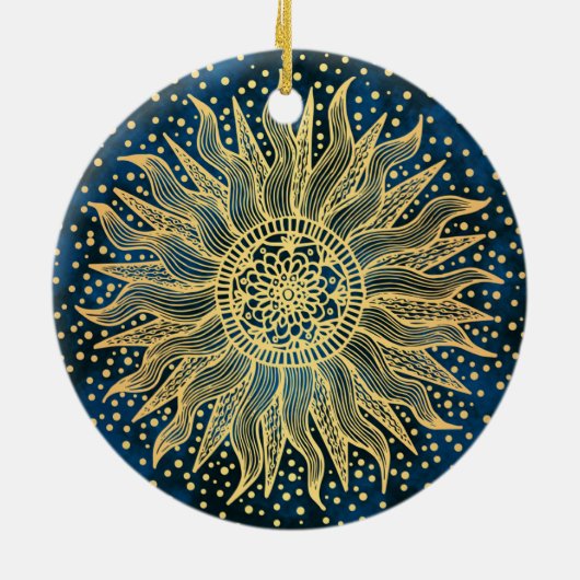 Celestial Sun Mandala Blue Gold Confetti Keramik Ornament (Hinten)