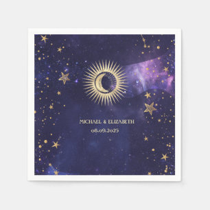 Celestial Sun, Mond, Sterne Lila Serviette
