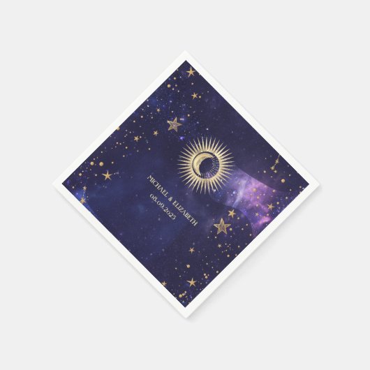 Celestial Sun, Mond, Sterne Lila Serviette (Ecke)