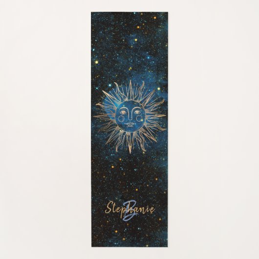 Celestial Sun Monogram Name Glitzer Navy Cool Yogamatte (Vorderseite)