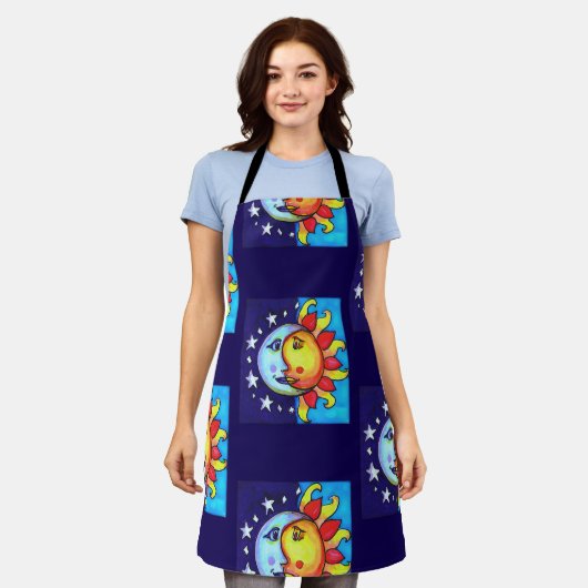 Celestial Sun Moon 90er Künstlerisches Muster Schürze (Getragen)