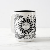 Celestial Sun Moon and Stars Custom Coloring Zweifarbige Tasse (Vorderseite Links)