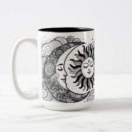 Celestial Sun Moon and Stars Custom Coloring Zweifarbige Tasse