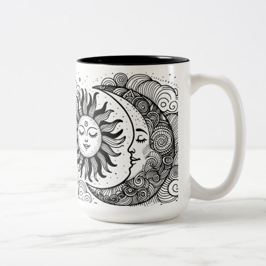 Celestial Sun Moon and Stars Custom Coloring Zweifarbige Tasse (Rechts)