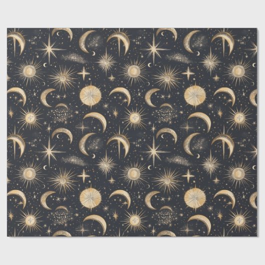Celestial Sun Moon and Stars Night Sky Geschenkpapier (Flach)