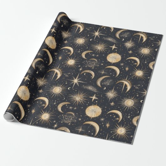 Celestial Sun Moon and Stars Night Sky Geschenkpapier (Ungerollt)