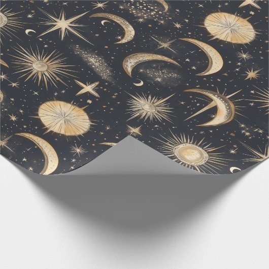 Celestial Sun Moon and Stars Night Sky Geschenkpapier (Ecke)