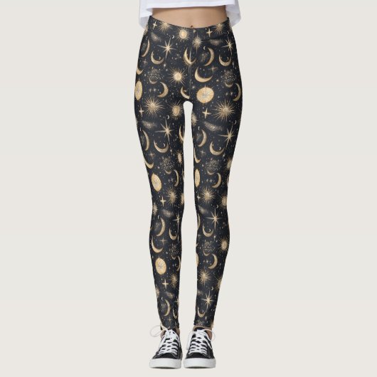 Celestial Sun Moon and Stars Night Sky Leggings (Vorderseite)