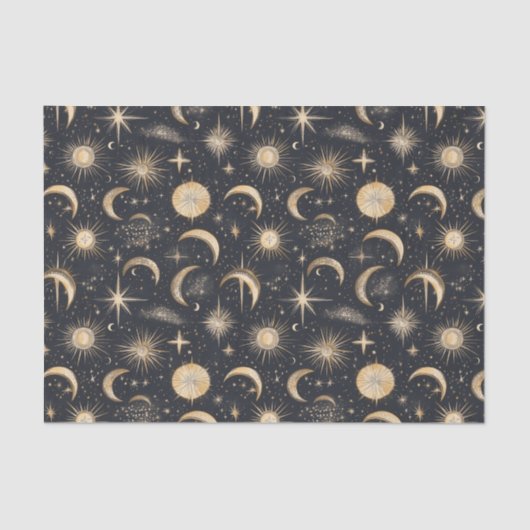 Celestial Sun Moon and Stars Night Sky Seidenpapier (Vorderseite)